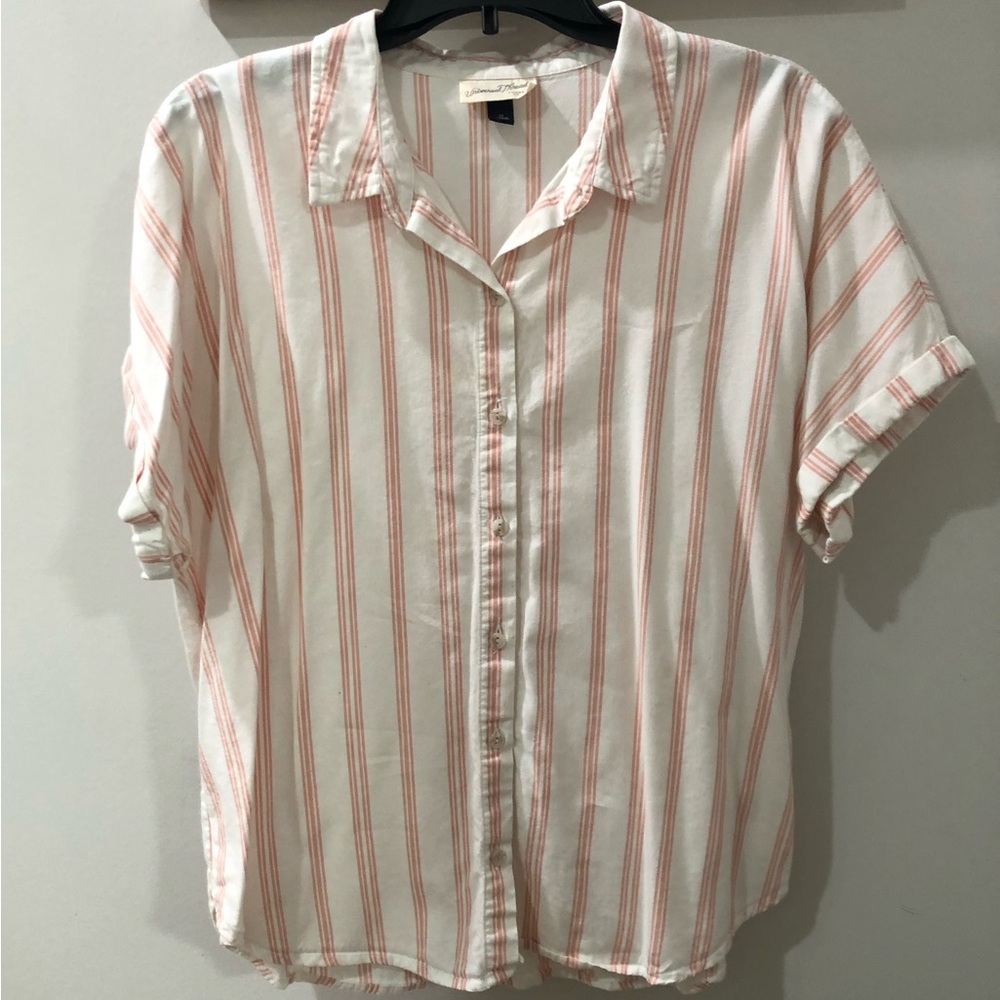 Boxy Cuffed Sleeve Striped Button-Up Shirt
